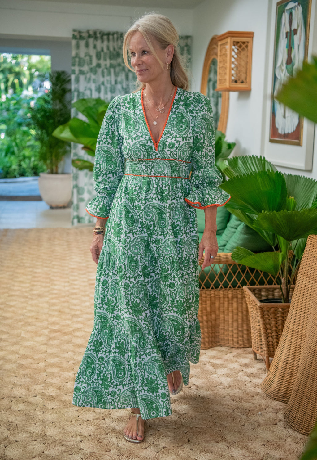 Eliza Dress - Green Paisley