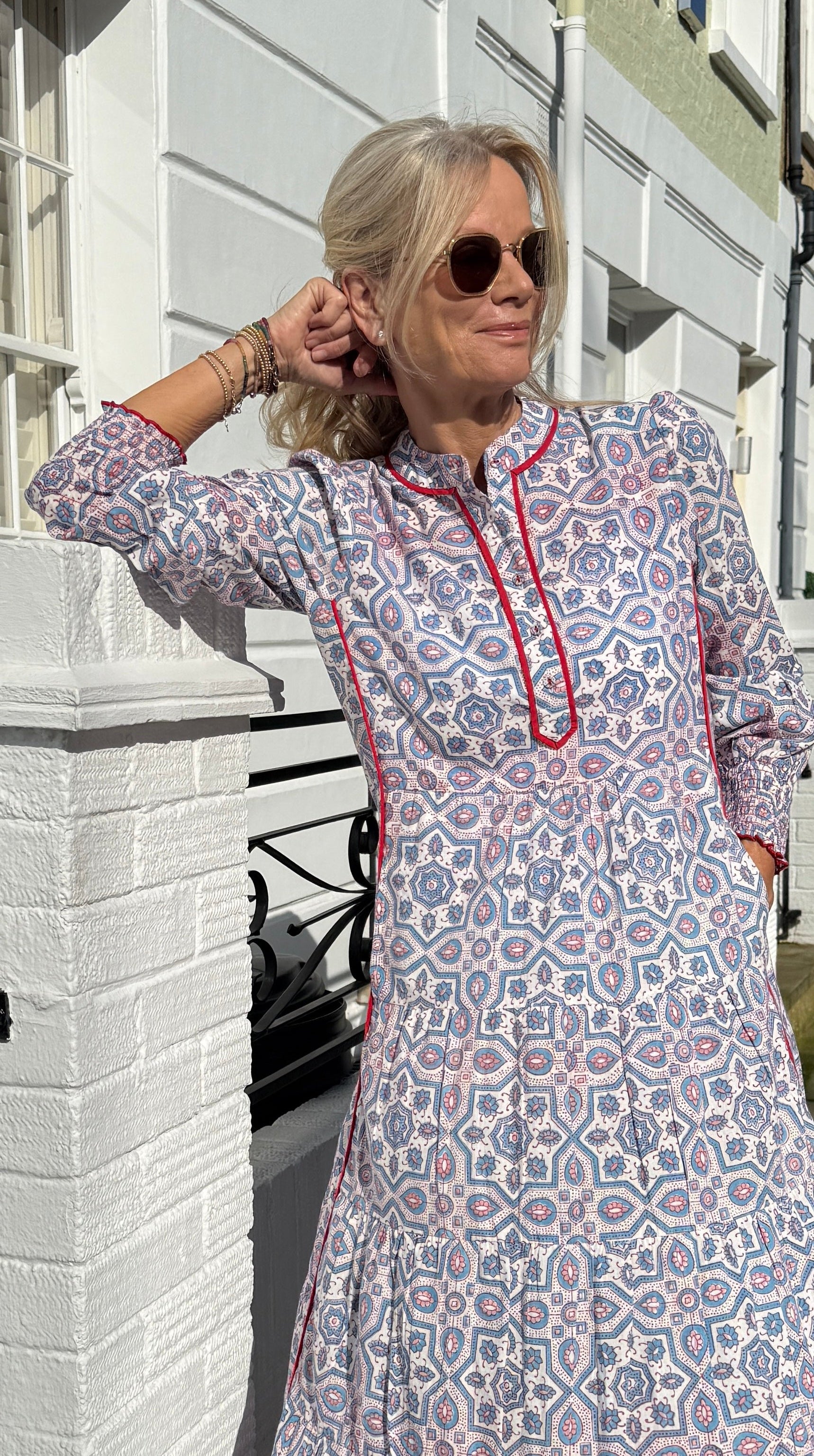 Upstanding Collar Deborah Dress - Pale Tile