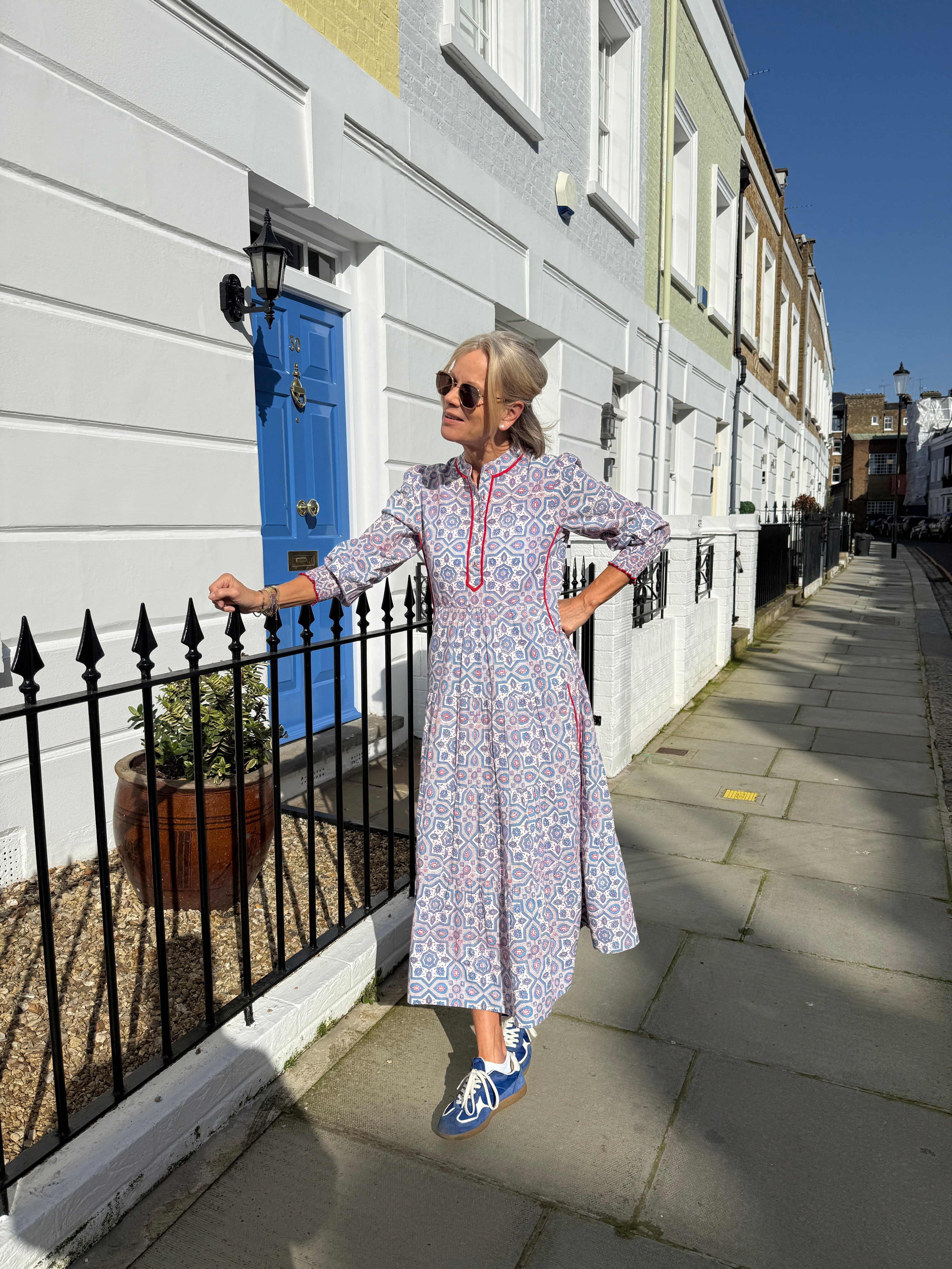 Upstanding Collar Deborah Dress - Pale Tile