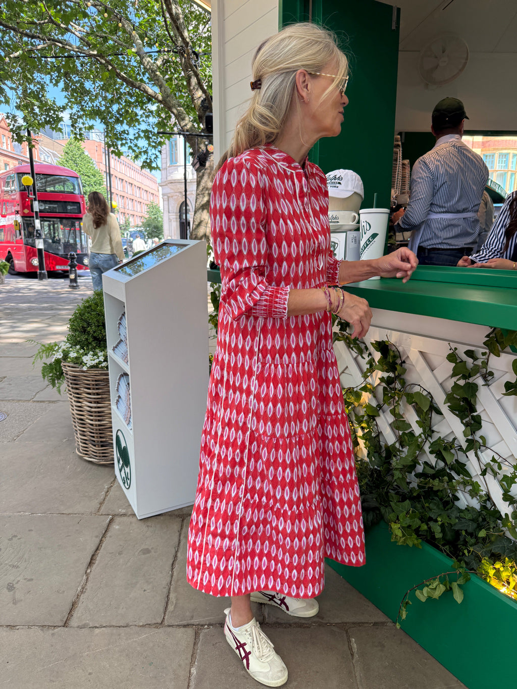 Upstanding Collar Deborah Dress - Red Honeycombe