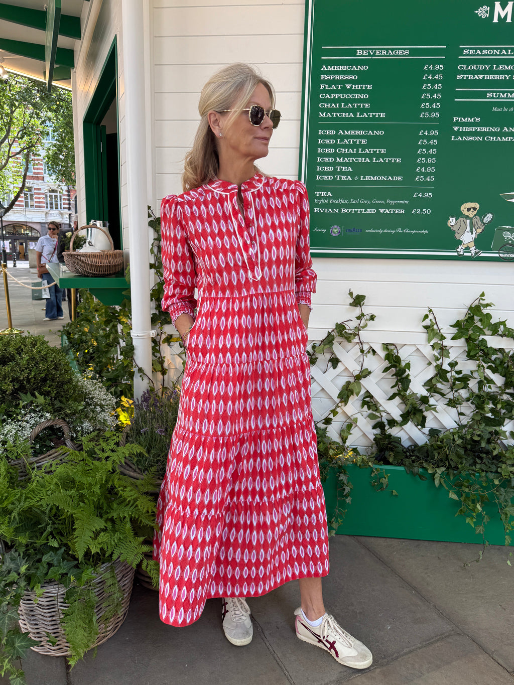 Upstanding Collar Deborah Dress - Red Honeycombe