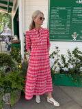 Upstanding Collar Deborah Dress - Red Honeycombe
