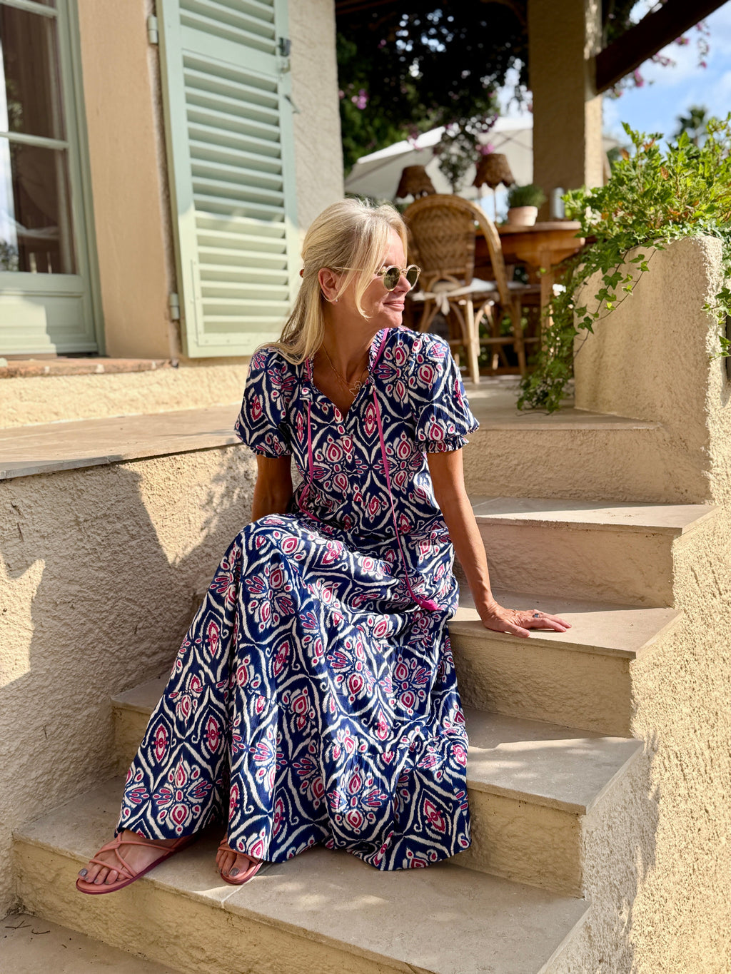 Tasha Dress - Blue Ikat